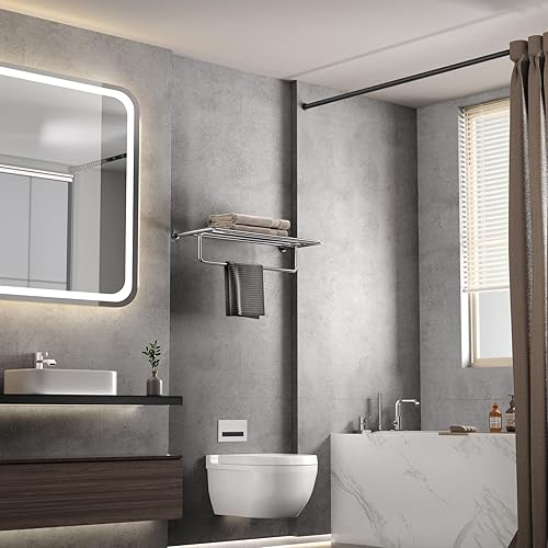 Miniatura 7 de VOLPONE Toallero de baño, toallero de acero inoxidable con toallero, soporte de toalla de 24 pulgadas para baño, montado en la pared, organizador de
