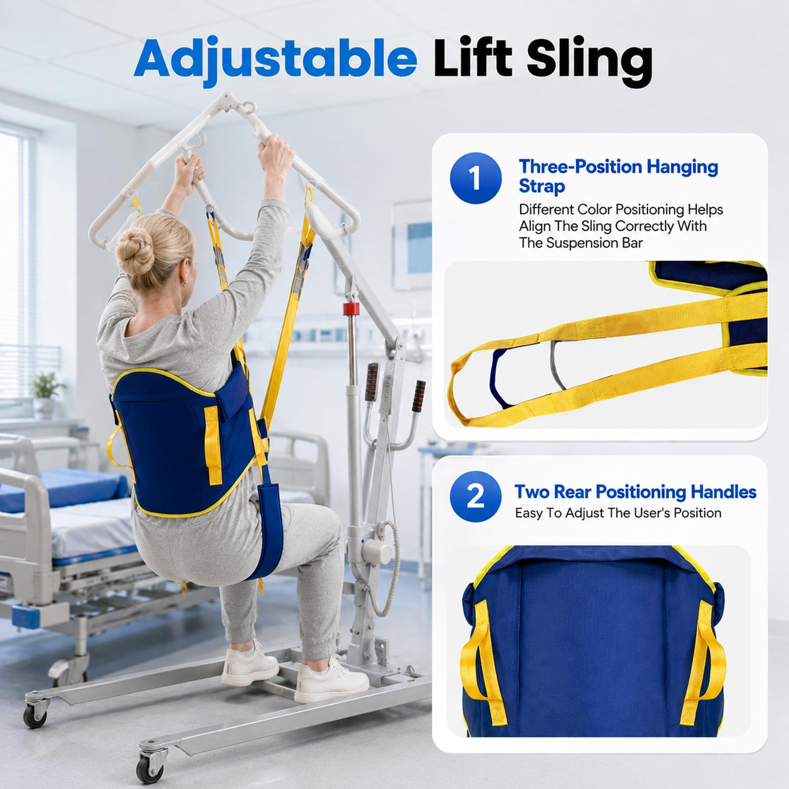 Sangles De Levage Pour Patients, Aide Au Transfert Sangle De Levage Assistée Hauteur Réglable Sur 3 Positions Poids Maximal 230 Kg Compatible Avec La Plupart Des Aides à La Mobilité (M)