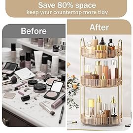 MOKANI 360 Rotating Makeup Organizer for Vanity, 3 Tier Adjustable Perfume Organizer for Dresser, Multi-Function Spinning Cosmetics Skincare Storage for Bedroom, Dresser, Countertop, Amber