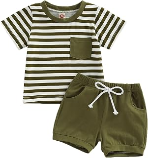 Conjunto Ropa para Niño Camiseta Top Rayas de Manga Corta y Cintura Elástica Pantalones Cortos 2Pcs Verano Shorts Trajes Bebé Outfit