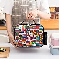 Vista 3 de Bolsa de almuerzo con bandera mundial, reutilizable, aislada, desmontable, de cuero, con asa para preparación de comidas, soporte para picnic