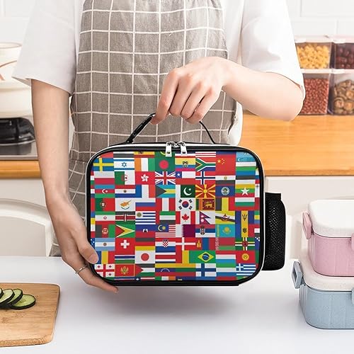 Miniatura 3 de Bolsa de almuerzo con bandera mundial, reutilizable, aislada, desmontable, de cuero, con asa para preparación de comidas, soporte para picnic y