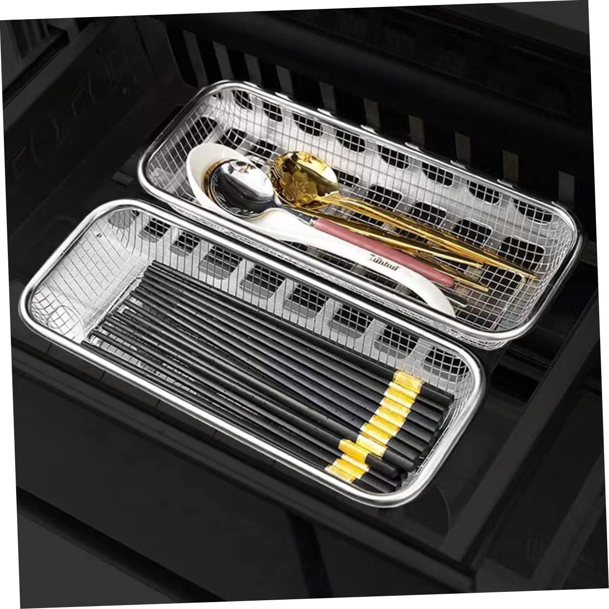 4pcs Stainless Steel Small Storage Basket for Dishwasher and Baking Multi-use Utensil Holder Kitchen Accessory for Cutlery and Small Items