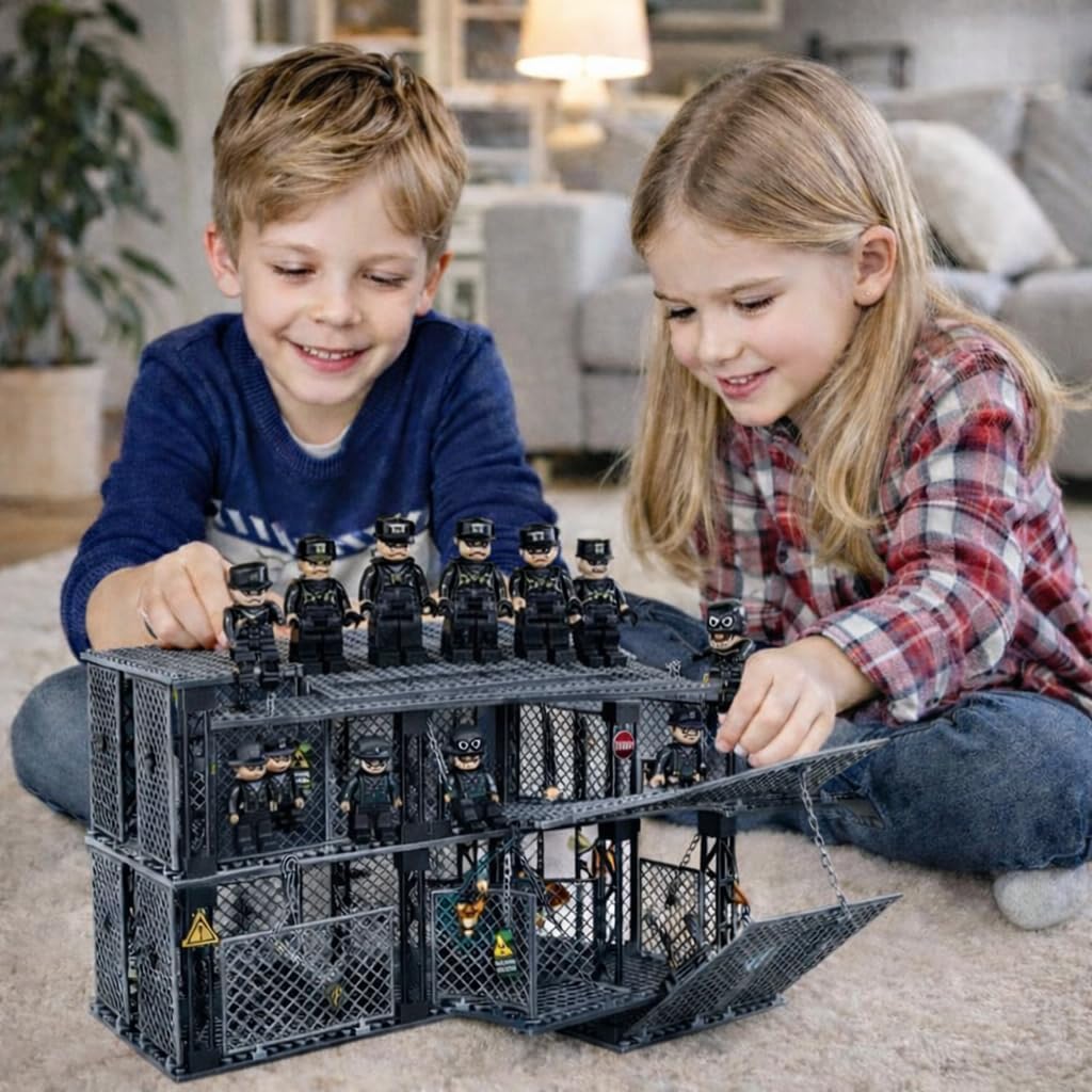 Closed Cage Building Blocks Set - Military Prison Battle Scene Building Block,Compatible with Lego World T-Rex,Includes 10 Soldier Figures with Weapons