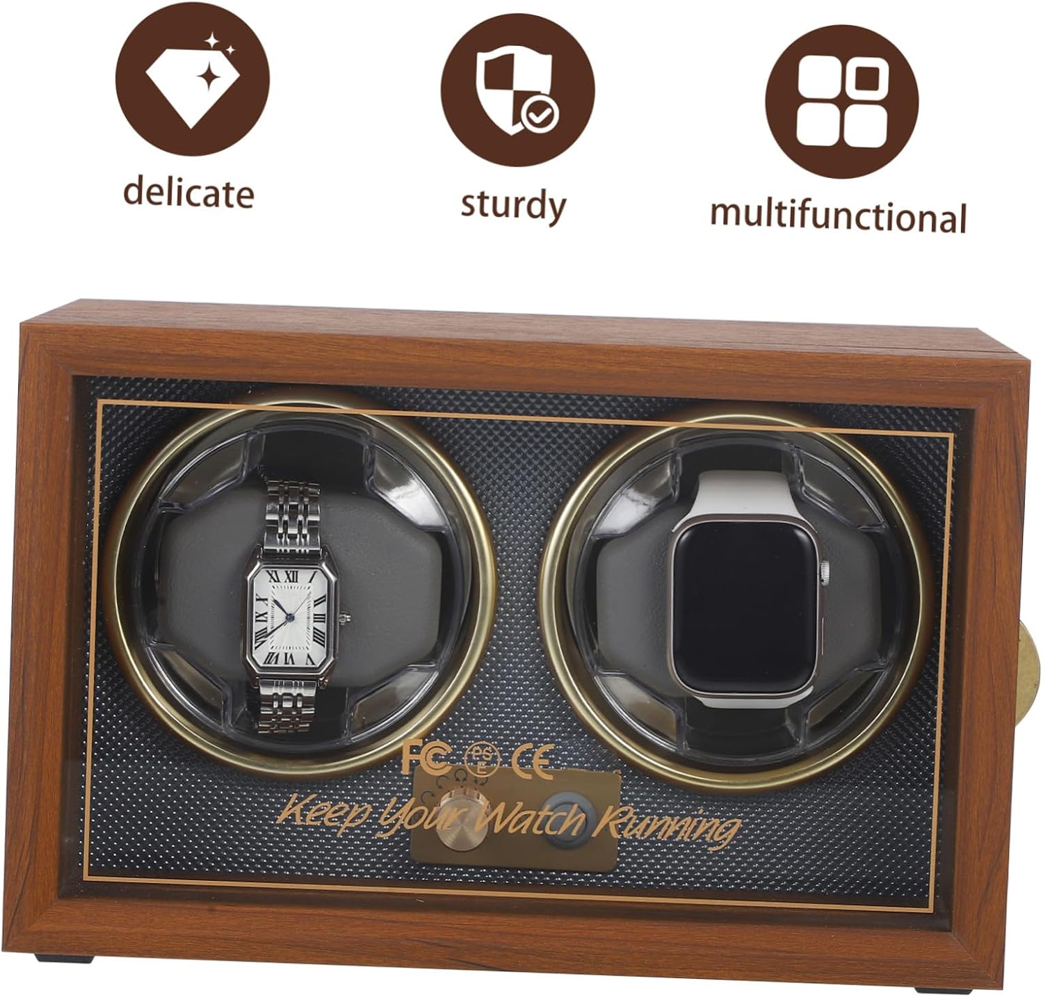 Abaodam Wood Watch Winder Box for Mechanical Automatic Watches Black Walnut Wood with Adjustable 2+0 Rotation Modes Vintage Style Storage and Display Color