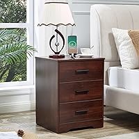 LIDYUK 3 Drawer Wood Dresser Nightstand with Charging Station, Modern Minimalist Bedroom Side Table, Dark Cherry 21"