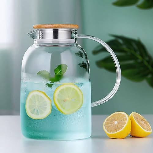 Miniatura 6 de Unbreakable - Jarra de vidrio con asa y tapa, tarro de vidrio de 68 onzas líquidas con tapa, resistente al calor, jarra de borosilicato para té,