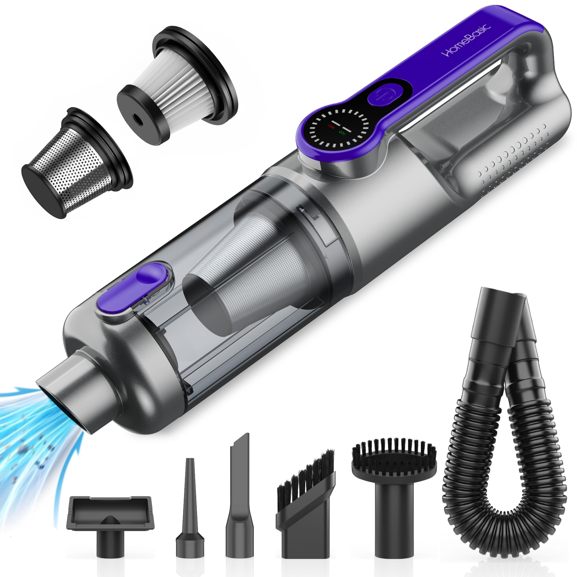 HOMEBASIC 2-in-1 Cordless Vacuum Cleaner with Blower & Cleaner, 8000Pa Powerful Suction Washable HEPA Filter, Brushless DC Motor, USB-C Rechargeable, Portable & Lightweight for Home, Car & Pet Hair-picture-35