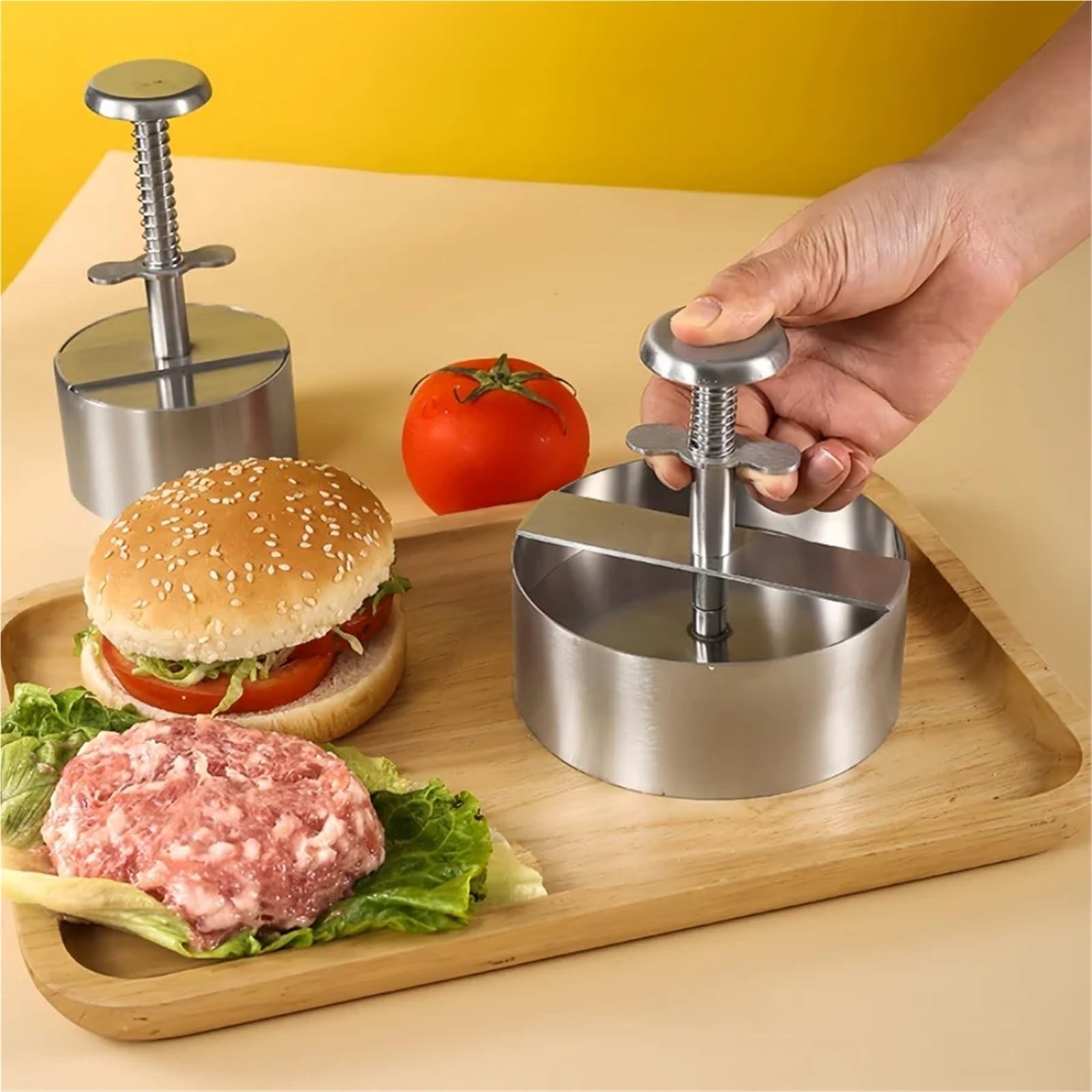 Burgerpresse Hamburger-Patty-Maker-Presse, 304 Edelstahl, antihaftbeschichtet, rund, manuell, Reisbällchenform, Dicke angepasst, for Küche, Rindfleisch, Grillwerkzeuge FüR Grillplatte(Diameter 14 CM)