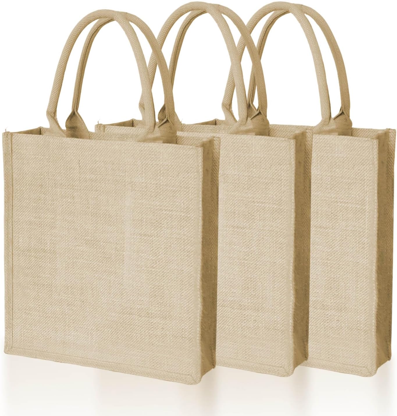 Burlap Jute Wine Gift Tote Bags with Soft Cotton Handles Reusable Jute Wine Bags for 3 Bottle for Wedding, Parties, Birthdays pack of 3