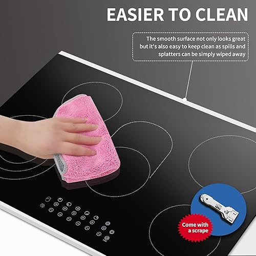 Miniatura 5 de KPUY Estufa eléctrica de 30 pulgadas (220-240 V para cable duro, sin enchufe), 8500 W, 5 quemadores, quemador integrado de encimera, sensor táctil,