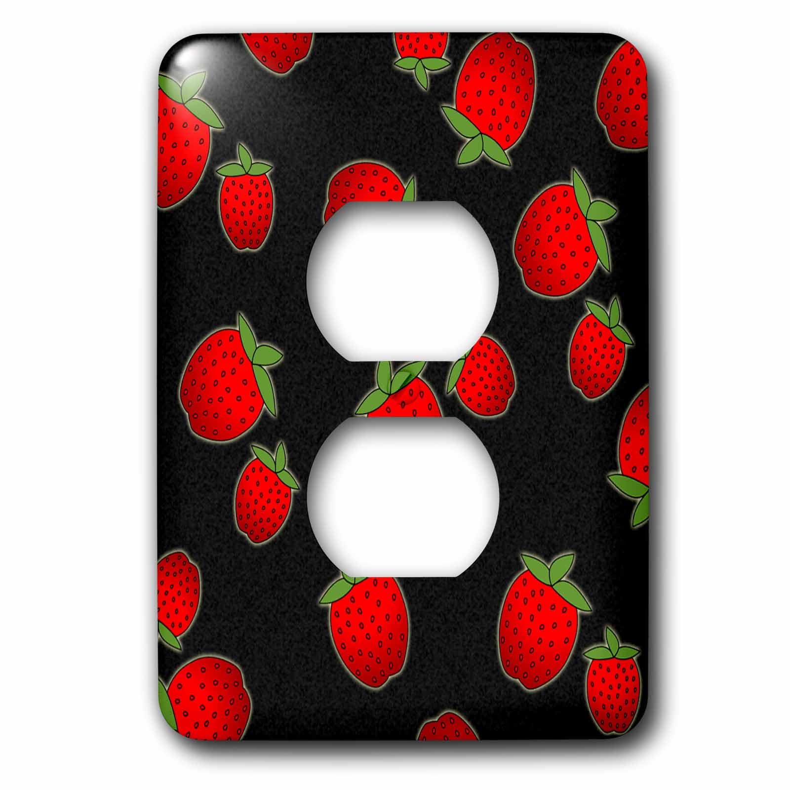 Fraises rouges fraîches sur 2 prises noir pour cacher vos plaques électriques usées avec style