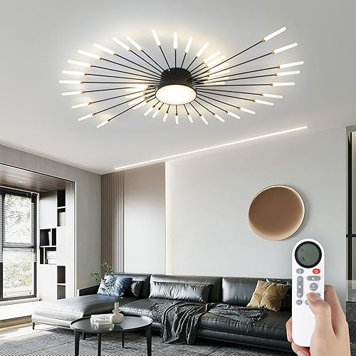 Miniatura 10 de AHXIAOZN Lámparas de techo modernas con control remoto, lámpara de techo de montaje empotrado, pantalla acrílica, lámpara de techo de fuegos