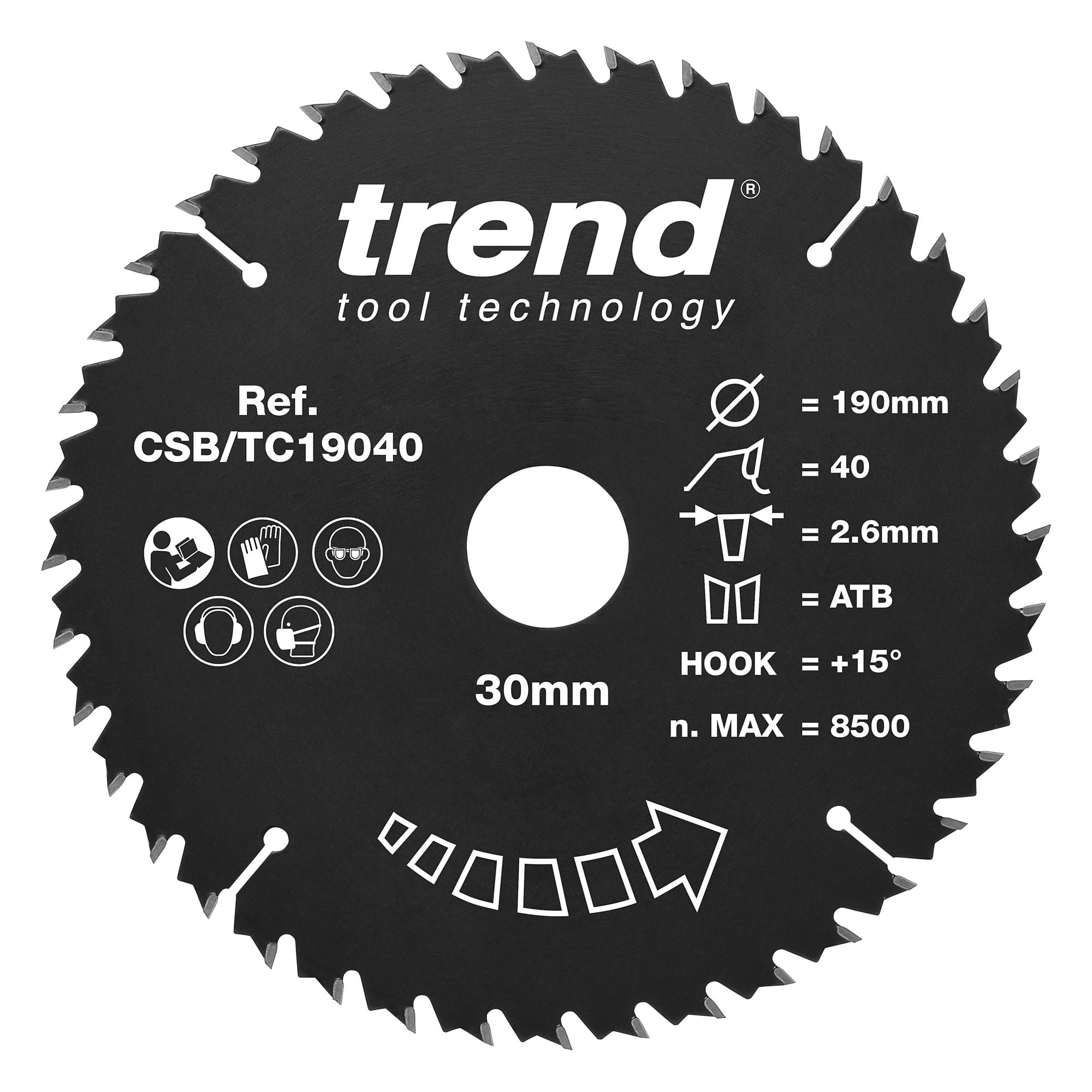 Trend CRAFTPRO Non Stick Wood Cutting Saw Blade 190mm 40T 30mm