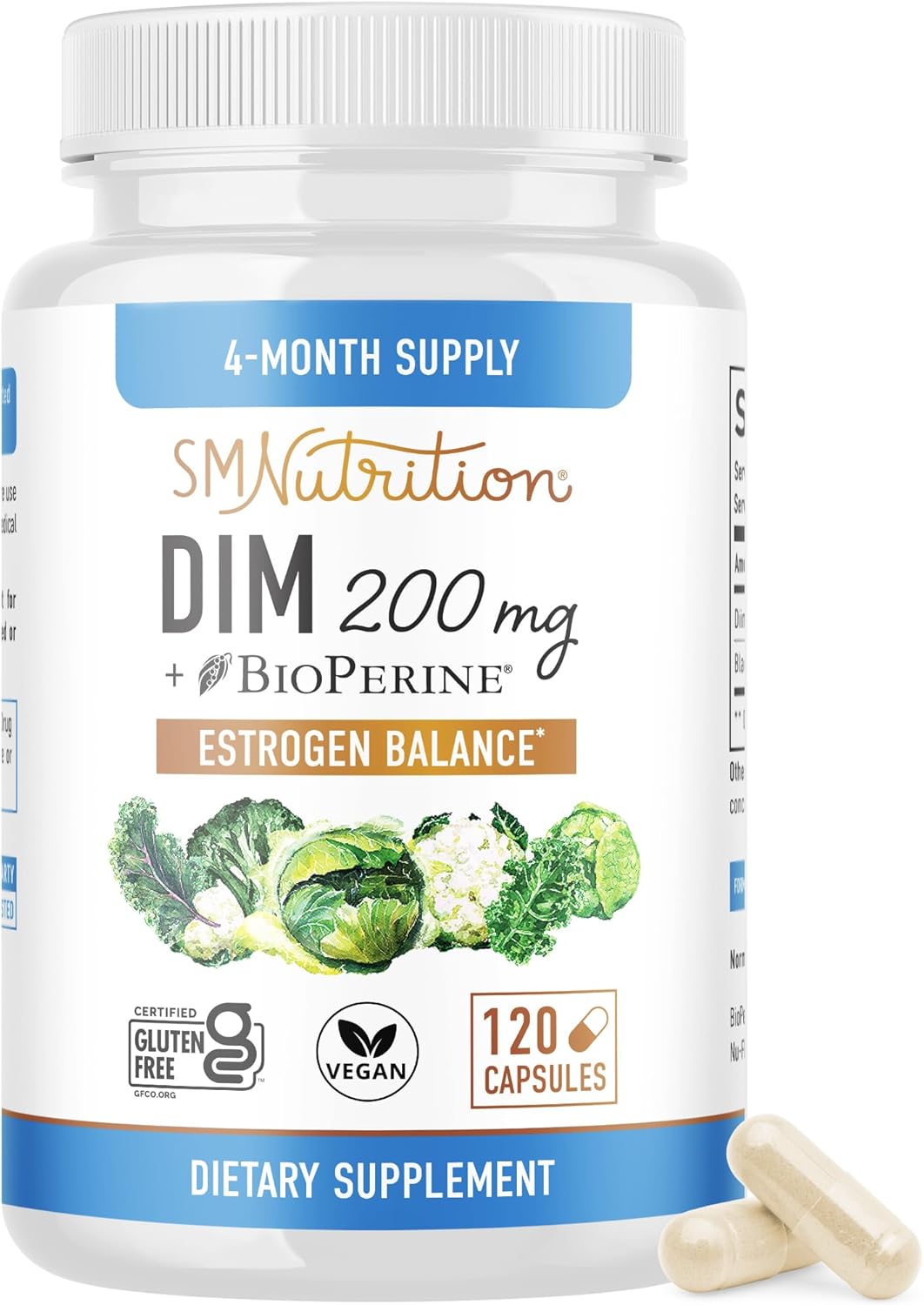 DIM Supplement 200 mg (120 Ct) | Estrogen Balance for Women & Men | Hormone Balance, Hormonal Acne Supplements, Menopause, Antioxidant & PMS Support | Non-GMO, Vegan, Soy Free | 4 Month Supply