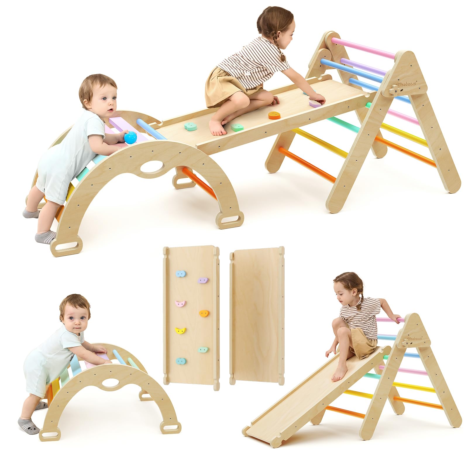 Mosebears Montessori - Struttura da Arrampicata per Interni, Triangolo da Arrampicata con Scivolo, Arco da Arrampicata, Robusto Telaio per Bambini e Triangolo di Arrampicata