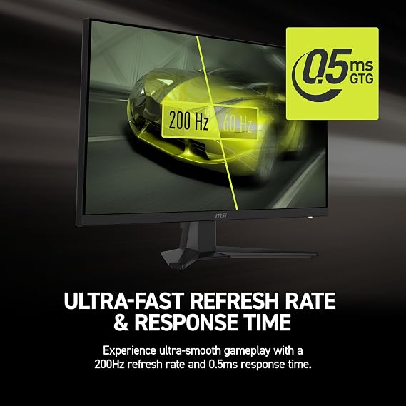 msi MAG 272F 27-inch 1920 x 1080 (FHD) Gaming Office Monitor, 200Hz, AMD FreeSync Premium, HDR Ready, HDMI, VGA Port, VESA, Tilt, 0.5ms, Black