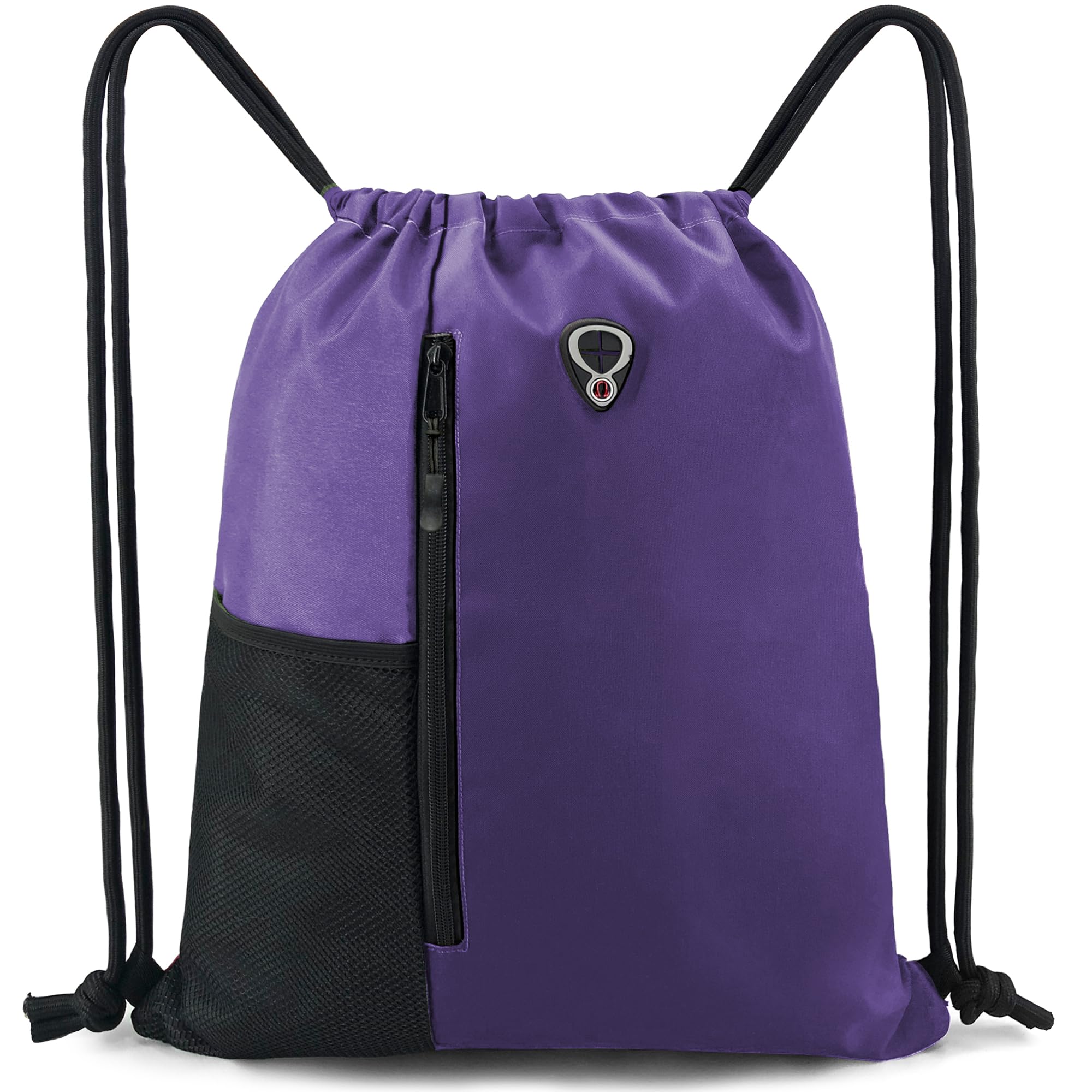 BeeGreen Dark Purple Drawstring Backpack Gym Bag For Men &amp; Women – Sports Sackpack with Mesh Water Bottle Holder &amp; 2 Zippered Pockets – Large 16x20 Inch Cinch String Backpack