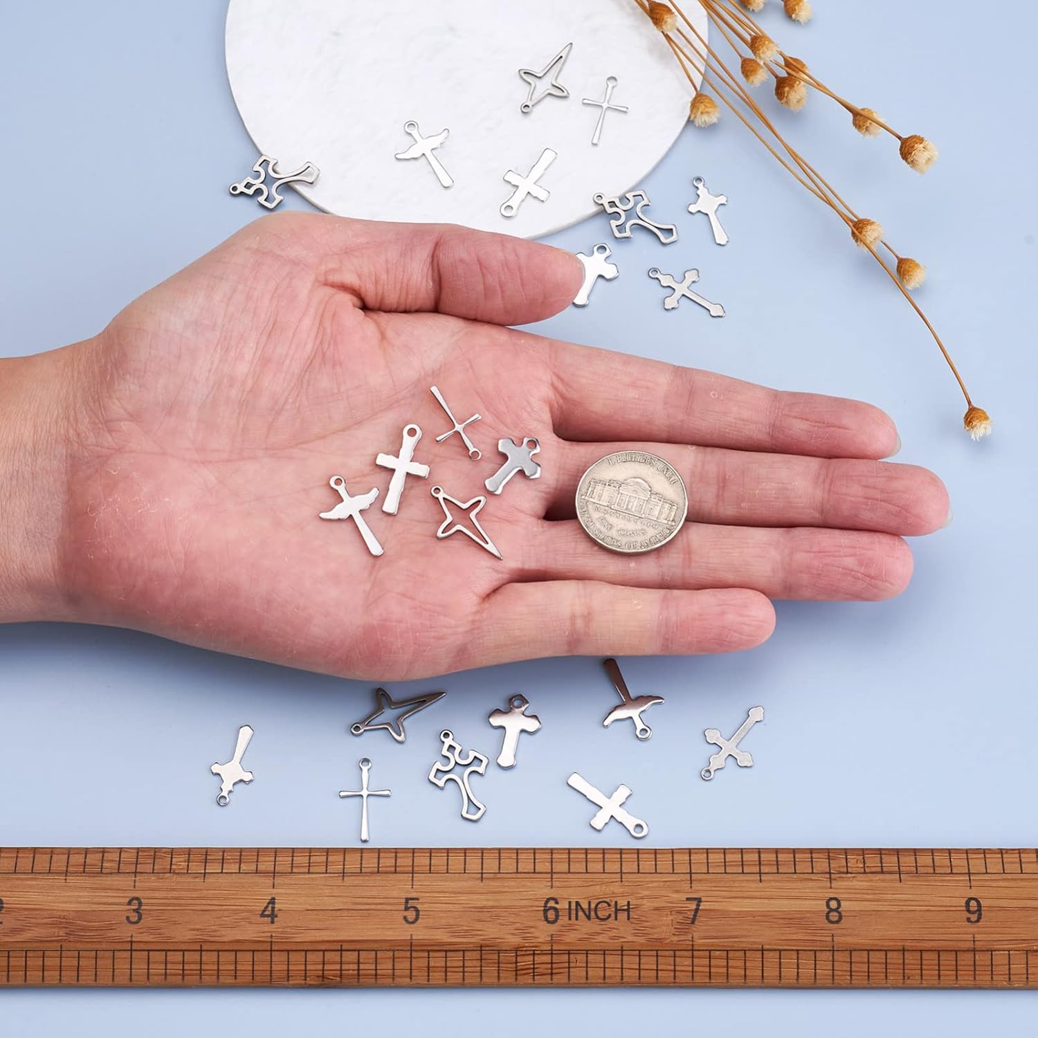 Crafans Stainless Steel Cross Charms Large Hole Crucifix Jesus Ankh Cross Pendant Sideways Cross Dangle Charms for Jewelry Making Easter Crafts - Image 2