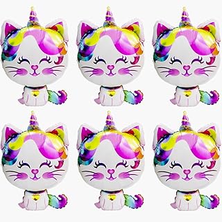 Pet Animal Unicorn Cat Balloon Caticorn Balloon Cute Pussycat Party Supplies For Girls Birthday Bridal Baby Shower Wedding, 6 Pack Cartoon Rainbow Cat Balloons Colorful Pets Kitten Kitty Decoration