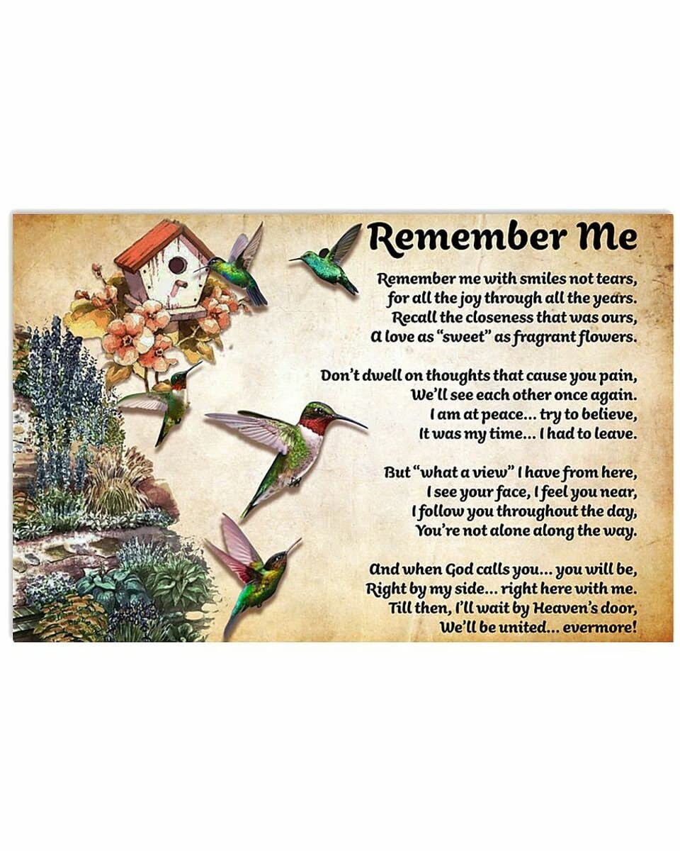 Bioprocess Rustic Metal Hummingbird Remember Me Poem Farmhouse Wall Decor Wall Art Gift Metal Sign Poster 8X12 Inches