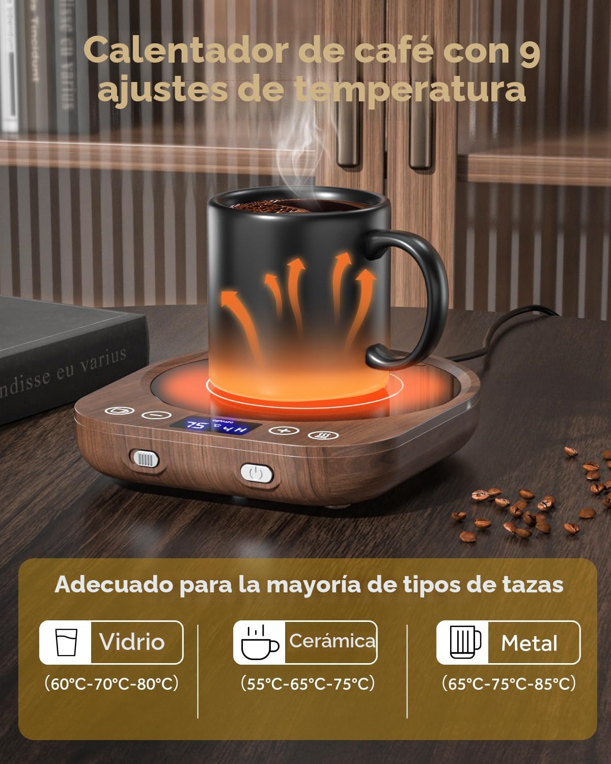MQFORU Calentador Tazas con 9 Ajustes Temperatura, 36 W Calentador de Café con Horario de 1 a 9 Horas, 4 Horas de Desconexión Automática, Calentador Velas para Café, Té, Leche, Vela, Bebidas