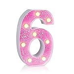 Foaky Pink Light up LettersPink Party Decorations,Girls Room Decor,Glitter Marquee Numbers,Alphabet Letter Sign for Night Light Birthday Party Girls Gifts, Home Bar Decoration (6)