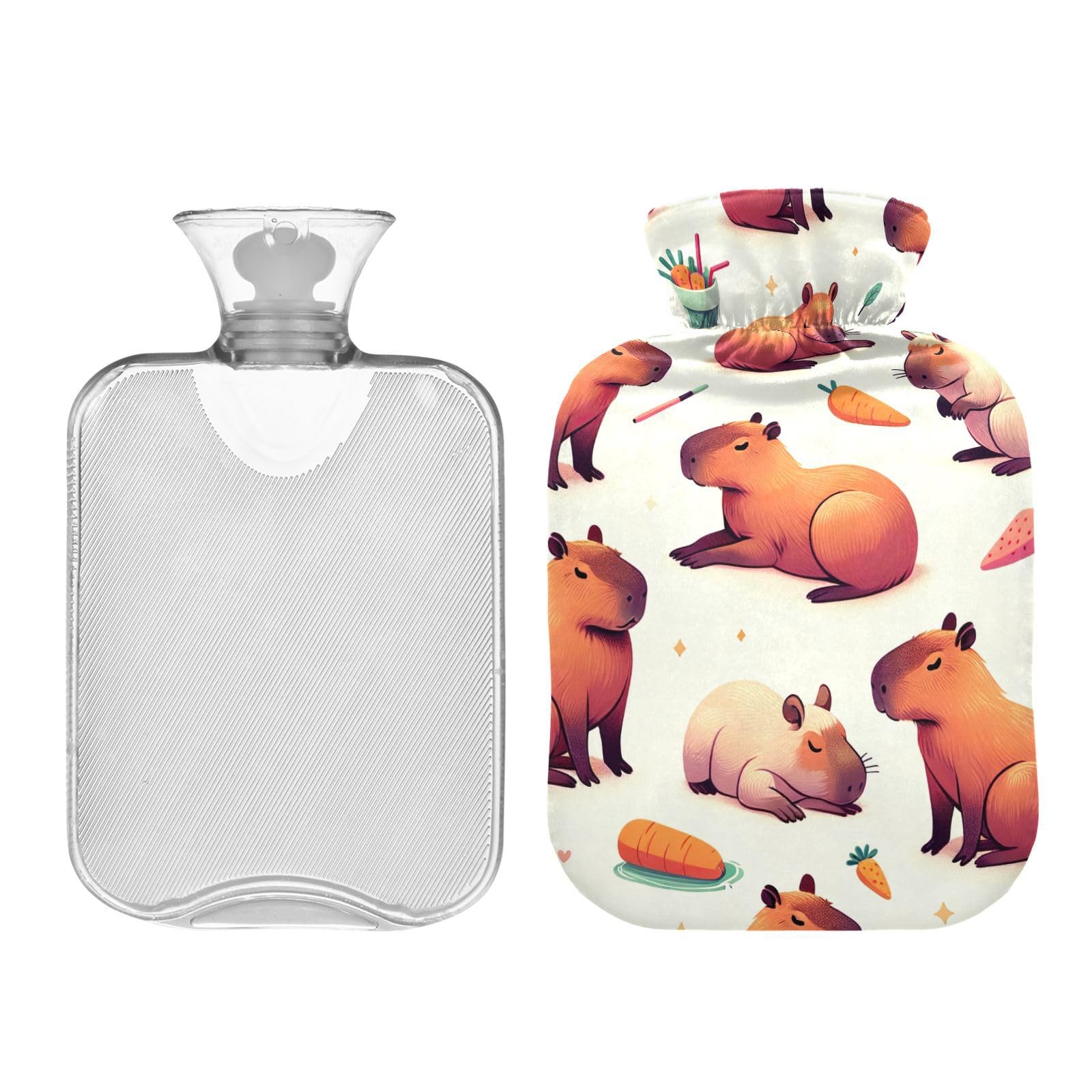 Cute Capybara Animal Hot Water Bottles Hot or Cold Water Bottle with Soft Cover Hot Water Bag for Foot Bed Warmer Pain Relief, 1 Liters
