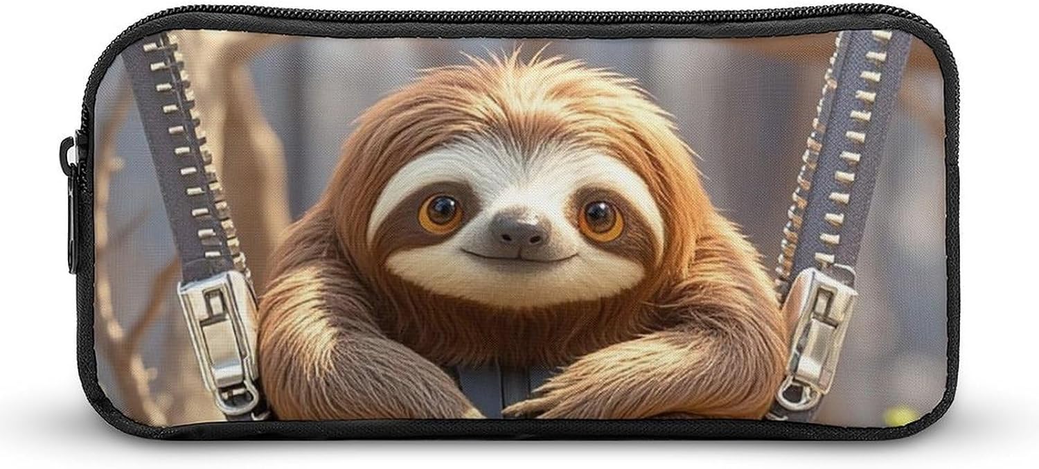 Sloth on Zipper Large Pencil Case, Pencil Pouch with Zipper