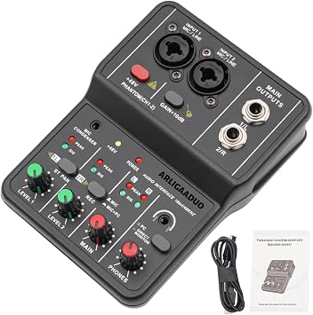 Professional DJ Audio Mixer, NEW BAXS 2 Channel Portable USB Mini Sound Board Console, 16-bit/48KHz Processor MP3 Player w/48V Phantom For Music Recording, Live Streaming, Podcasting, KTV, Karaoke