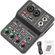 Professional DJ Audio Mixer, NEW BAXS 2 Channel Portable USB Mini Sound Board Console, 16-bit/48KHz Processor MP3 Player w/48V Phantom For Music Recording, Live Streaming, Podcasting, KTV, Karaoke