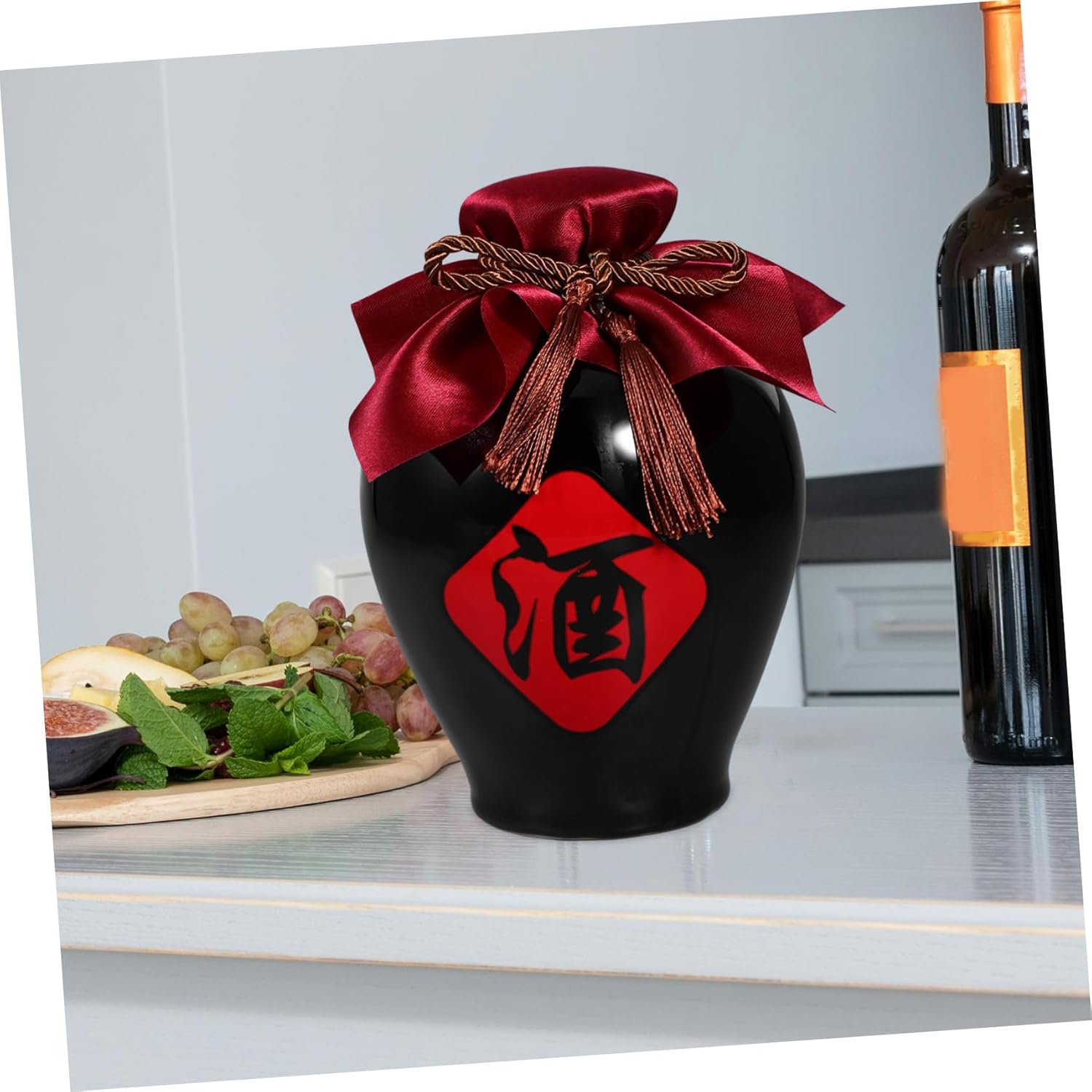 Amosfun Traditional Chinese Pottery Wine Decanter Flask Handcrafted Ceramics Liquor Jar Wine Jar