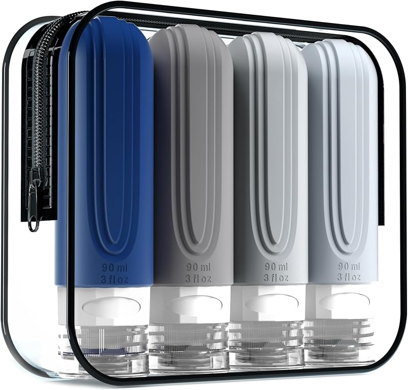 Frascos de viagem Mrsdry de silicone reutilizáveis, 4 unidades com bolsa