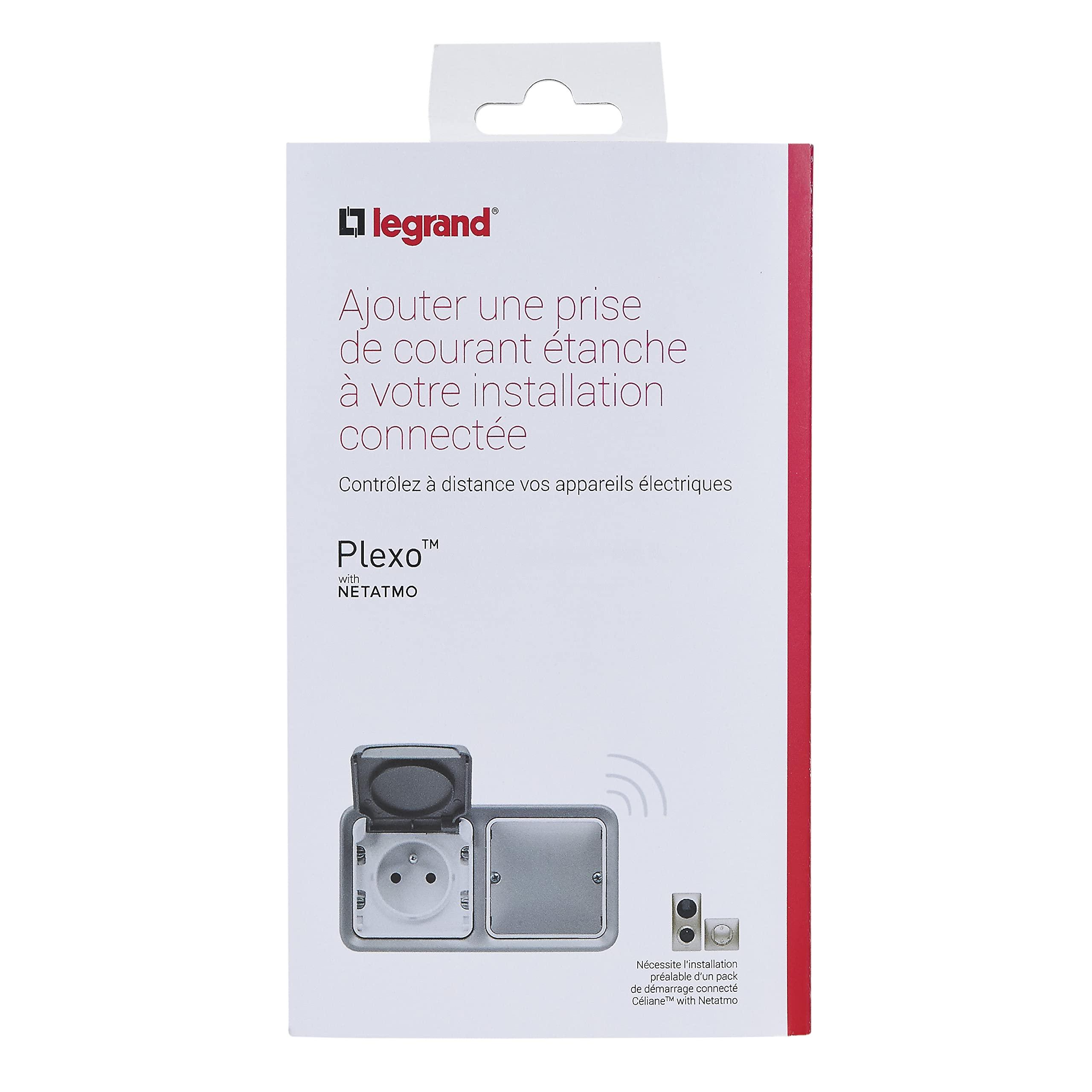 Legrand Prise Connectée Plexo (IP55) with Netatmo (Fonction Mesure, Suivi Consommation, Envoi de Notifications) - Boîtier Complet pour Montage en Sailli avec Prise Terre 16a - Gris - 199271 - Legrand