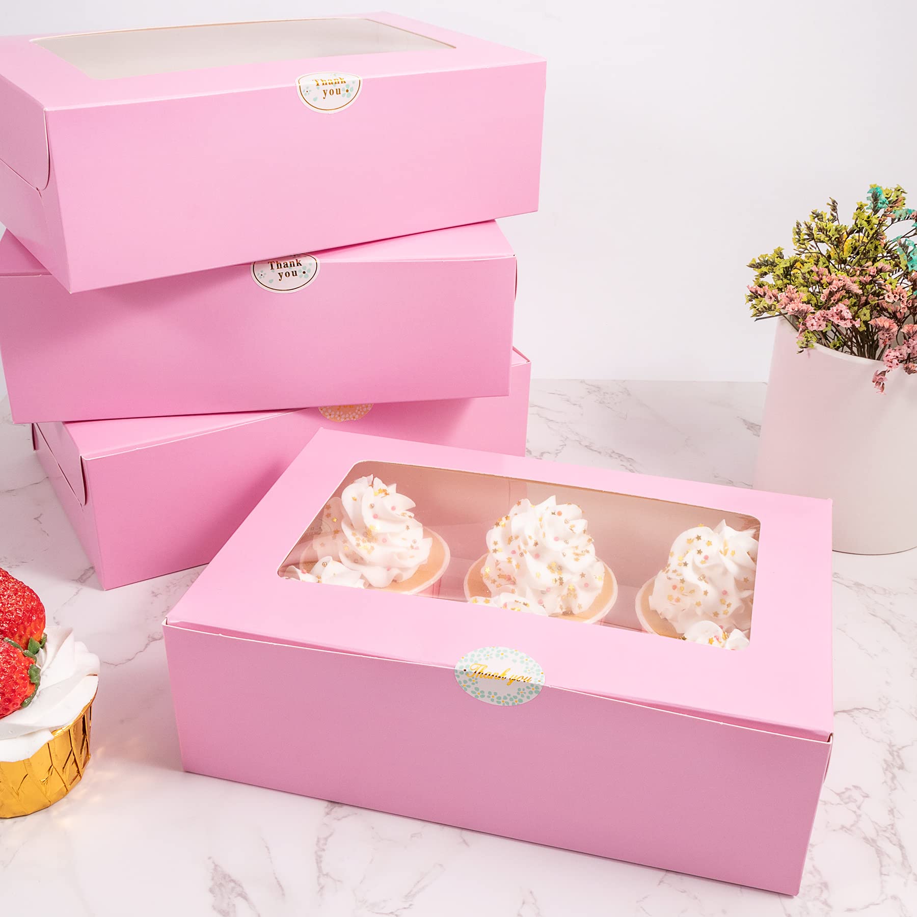15 Scatole Per Cupcake Con Finestra, Kit Completo Con Nastri E Adesivi, 24x15.5x7.5 Cm