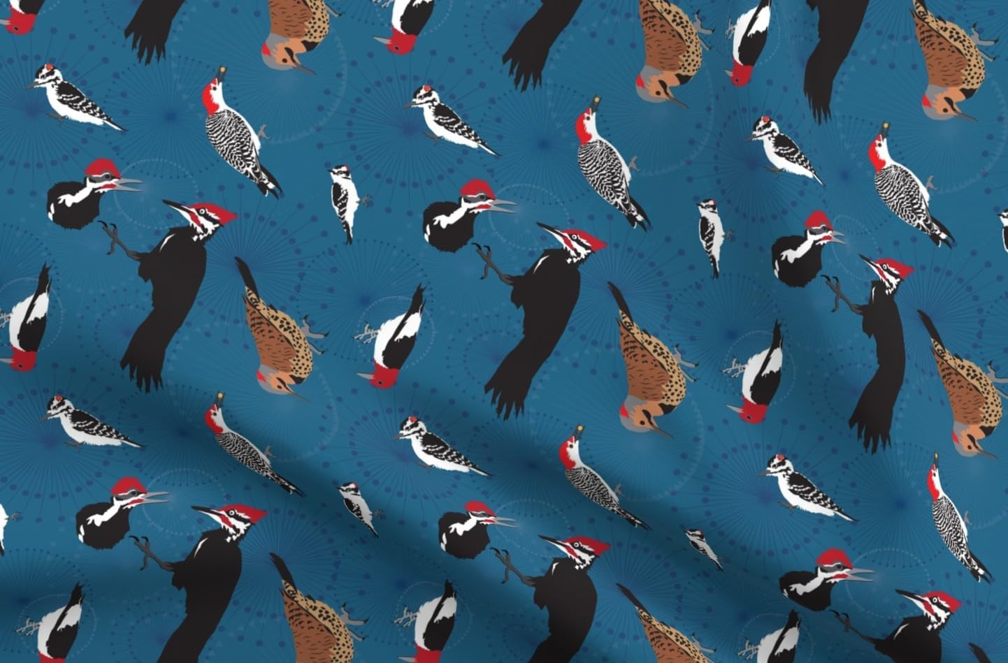 Spoonflower Fabric - North American Blue Woodpecker Northern Red Forest Boy Printed on Organic Cotton Sateen Fabric by The Yard - Sewing Quilting Apparel Home Decor