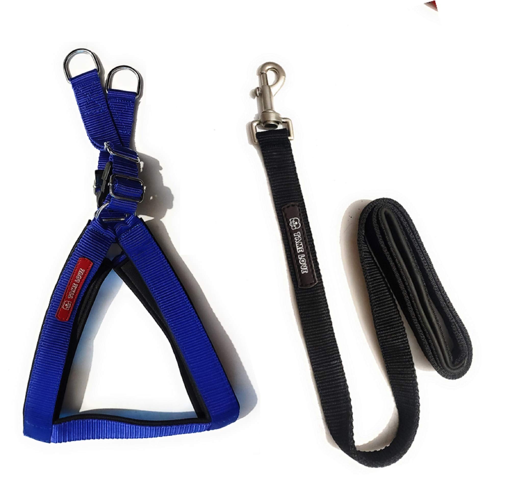 Tame Love™ Nylon Chest Harness Belt with Leash Dog Rope- Combo Pack of Easy Control Adjustable Harness and Leash Set for Medium Size Dogs Breeds (Blue Color - 1 Inch)