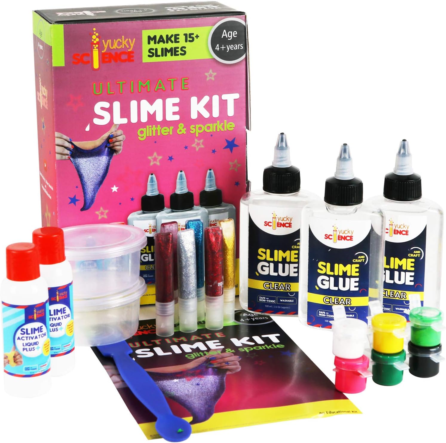 yucky science ultimate slime making kit for kids glitter and sparkle.make 15+ slimes. age 4 years and above (Multi color)