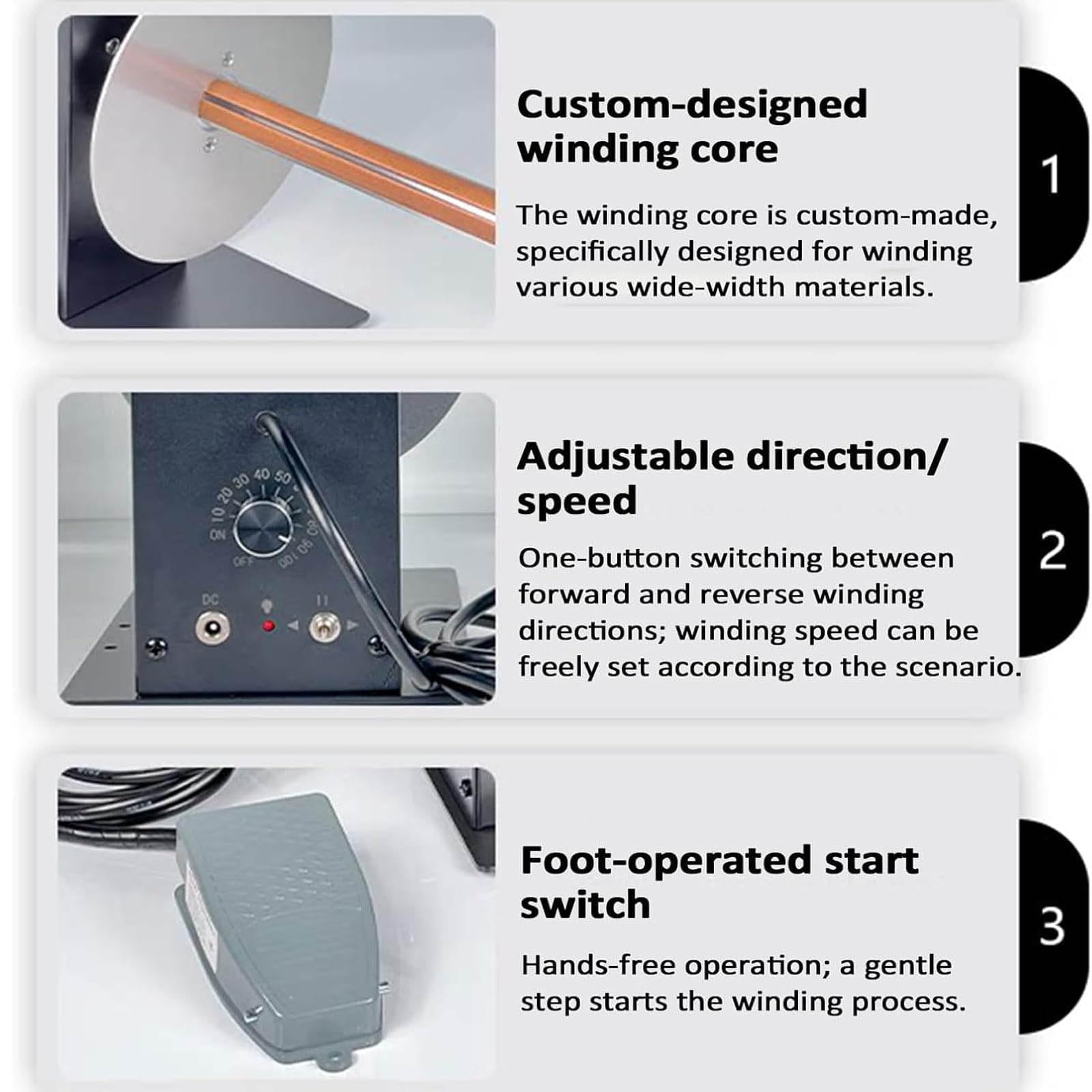 Rebobinadora De Material De Gran Ancho, Rebobinadora De Pósters De 40/60/90 Cm, Diámetro Del Disco 175 Mm, Velocidad 400 Rpm, Control Mediante Pedal, Para Papel Pintado, Plásticos, Flocado, Carteles