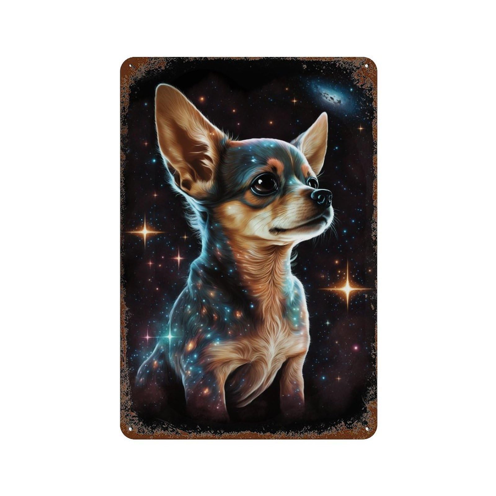 Space Pup Cosmic Canine Art Print Rustic Tin Plaque 11.8"x7.9", Industrial Home Decor for Pub, Kitchen And Man Cave Decor