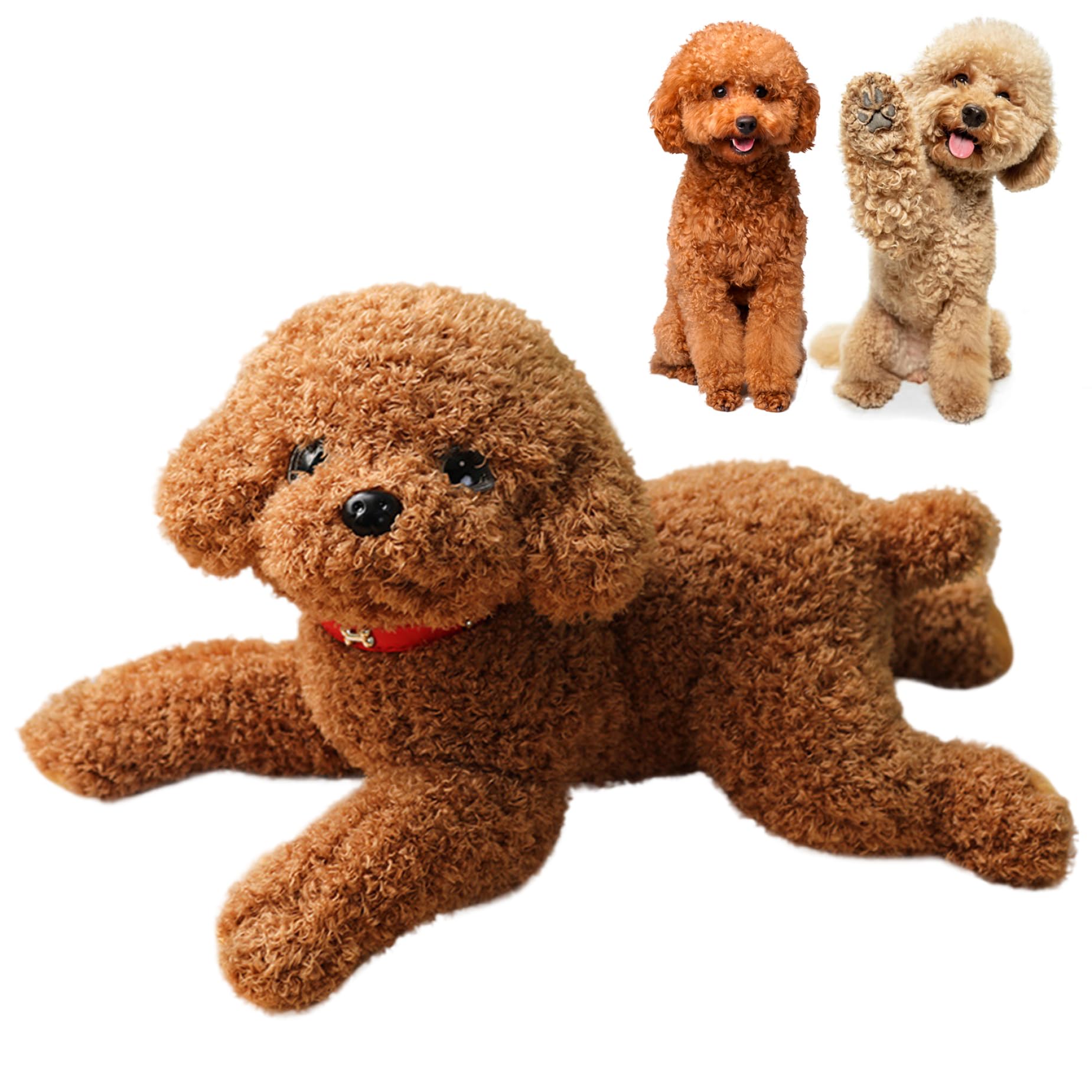 Hunde-Plüschtier, niedlicher, lebendiger Teddy-Hund, Paarungsspielzeug, 35, 6 cm, mit Baumwolle gefülltes Plüschtier mit Halsband, dekorativ gefüllt für Couch, Sofa, Bett, Hellbraun
