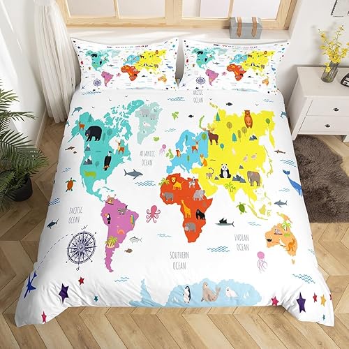Miniatura 3 de Juego de funda de edredón con diseño de mapa de Estados Unidos para niños y niños, juego de funda de edredón con estampado de mapa de Europa, ultra