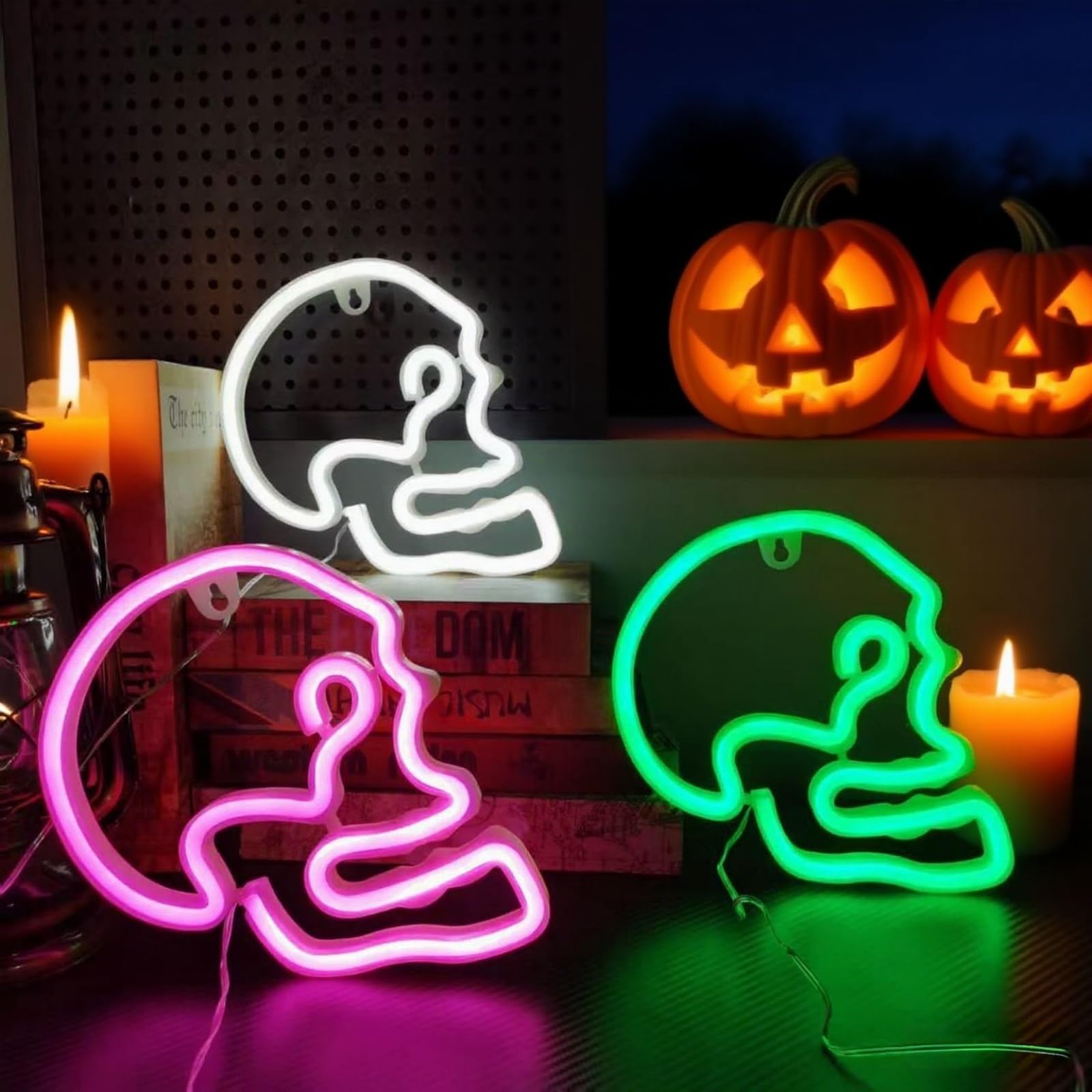 Neonowe znaki LED, lampa dekoracyjna w stylu Halloween, na walentynki, urodziny, wesele, przyjęcie, dekoracja domu, bateria i zasilanie USB, sztuka, dekoracja ścienna, 3 szt