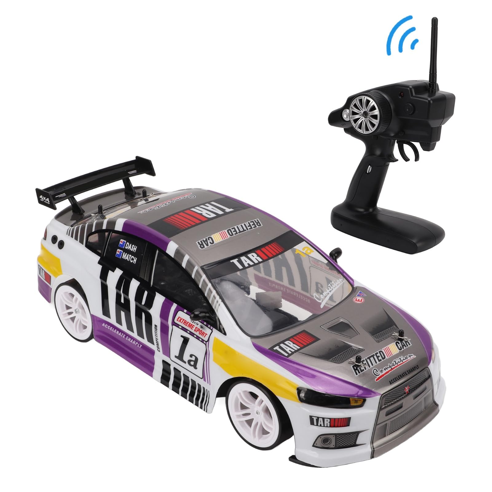 RiToEasysports Samochód Wyścigowy RC do Driftu 1/10 2,4G, Dioda LED Dużej Mocy 4WD, Zdalnie Sterowana Zabawka Kaskaderska, z podwójną komorą Baterii i Amortyzatorem, dla Nastolatków i Dorosłych (1