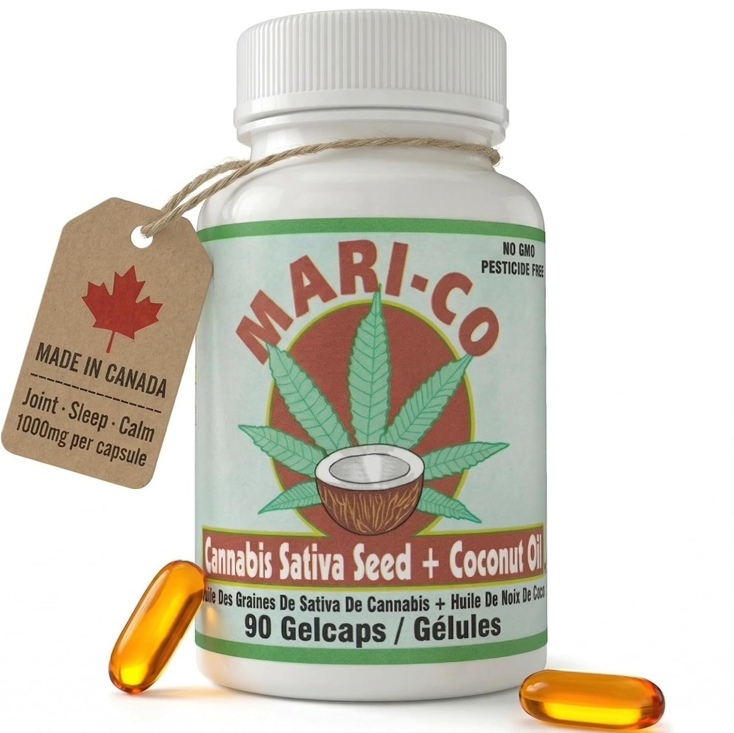 MARI-CO Hemp Seed Oil with Coconut Oil, 1000mg (90 Softgel Capsules) Vegan, Gluten-Free, Premium Superfood with Natural Anti-Inflammatory Properties and Joint Pain Relief