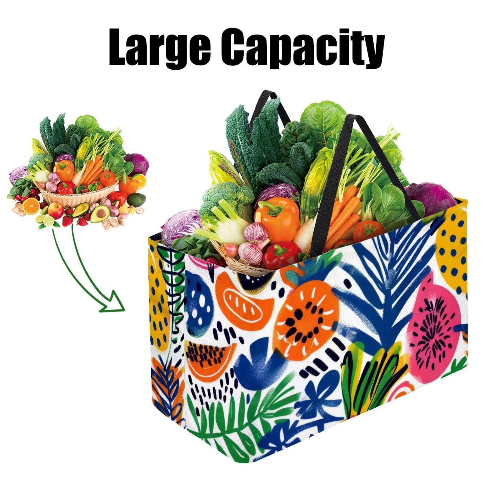 Sac à provisions réutilisable, joli motif tropical d'été, sac fourre-tout robuste, pliable, lavable, pour pique-nique, camping, multicolore, 22.0x12.6x11.4 in/56x29x32 cm