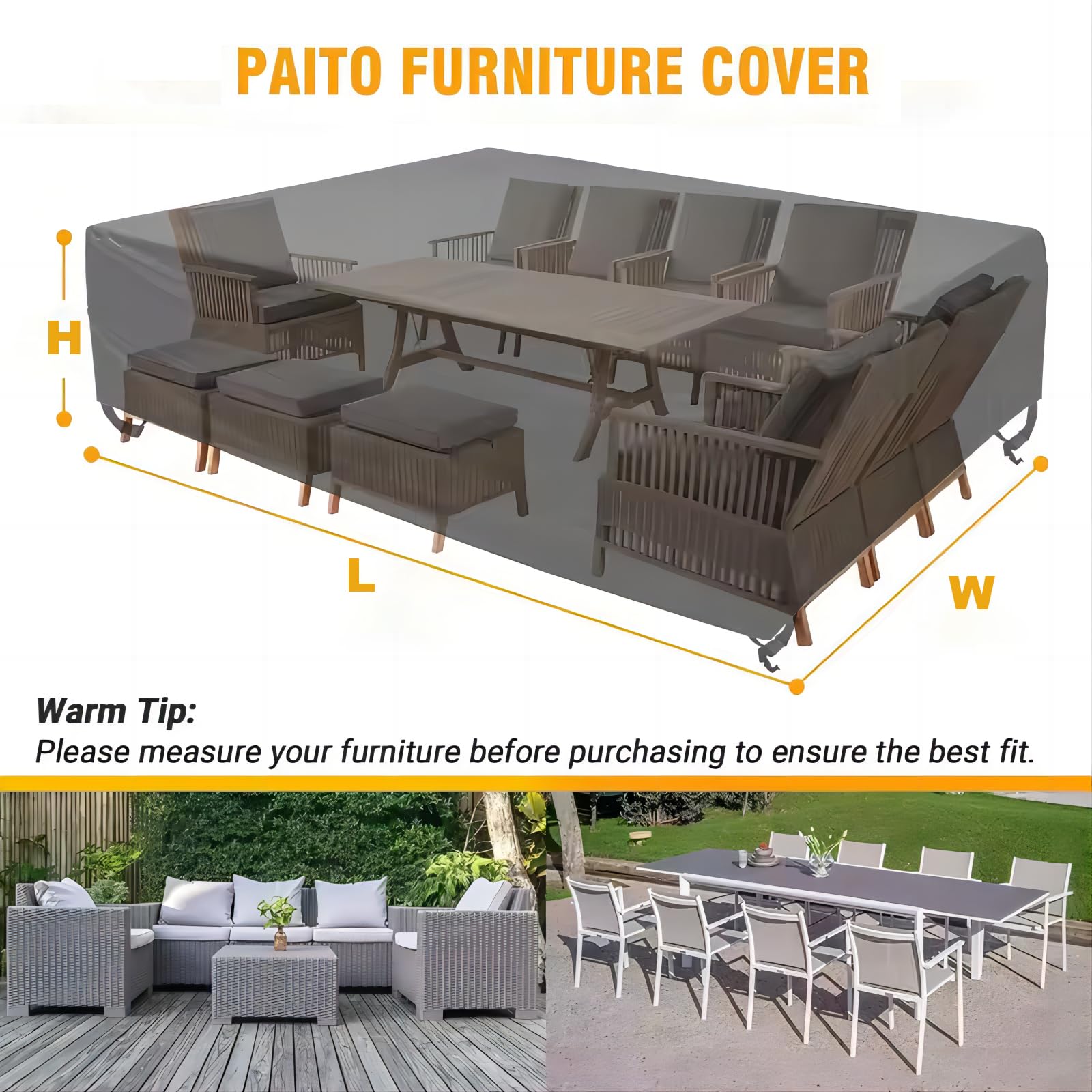 Pokrowce na meble ogrodowe wodoodporne 245 x 95 x 75 cm (dł. x szer. x wys.) pokrowiec na stół zewnętrzny wodoodporny, wytrzymały 600D czarny pokrowiec na meble rattanowe na patio, prostokątny