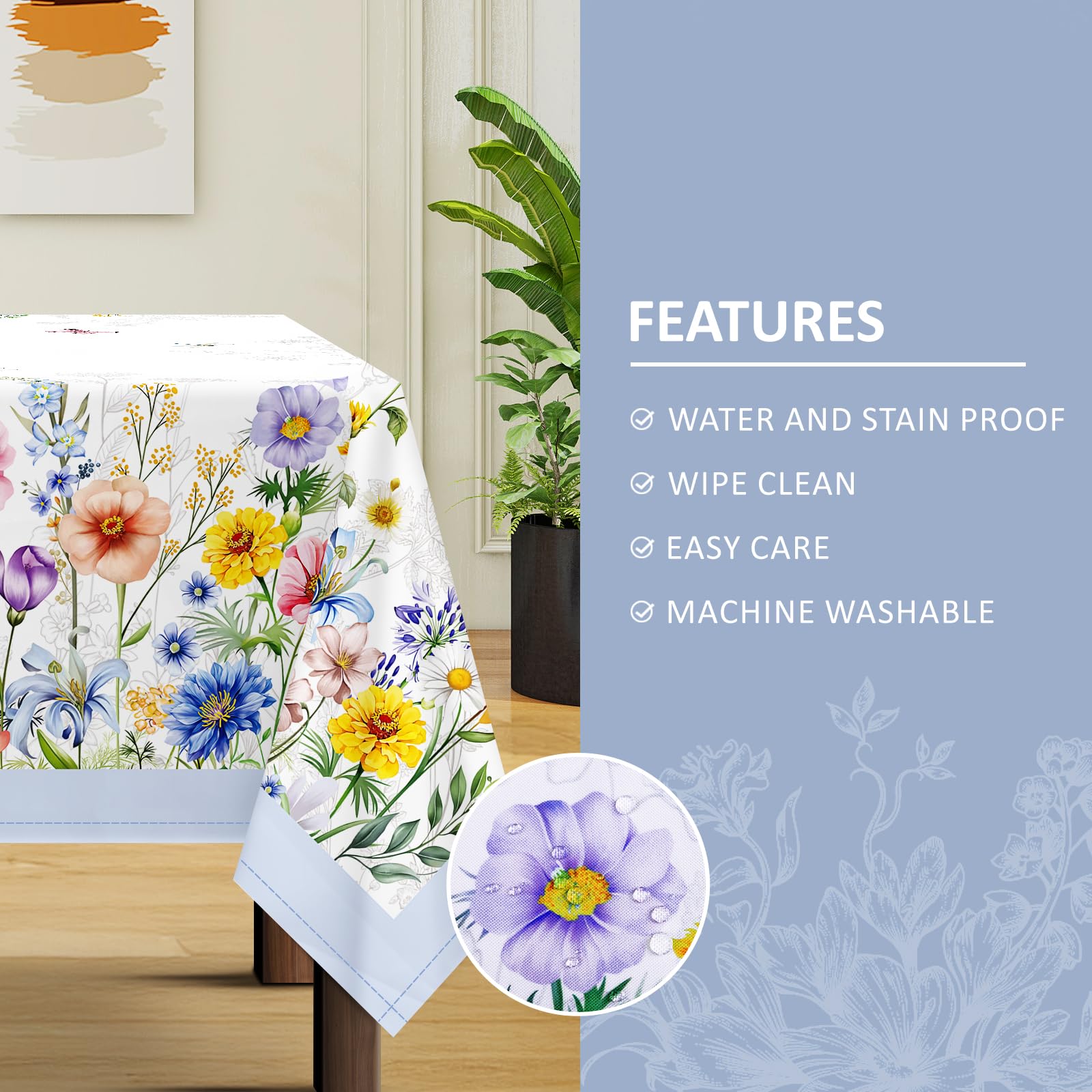 Tovaglia Antimacchia Soleil D'Ocre - Blu, 140 X 300 Cm | Lavabile In Lavatrice In Poliestere