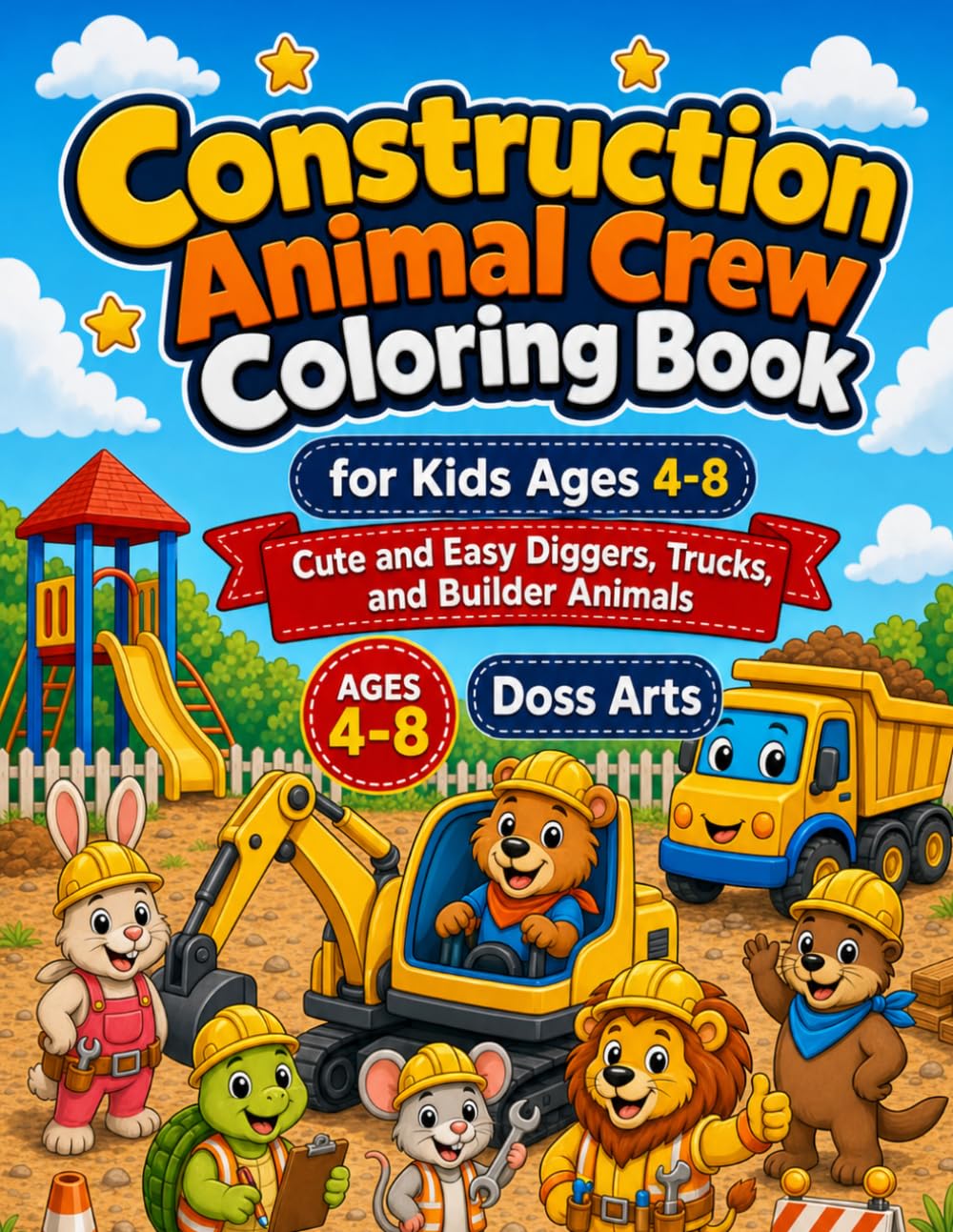 Construction Animal Crew Coloring Book for Kids Ages 4-8: Cute and Easy Diggers, Trucks, and Builder Animals