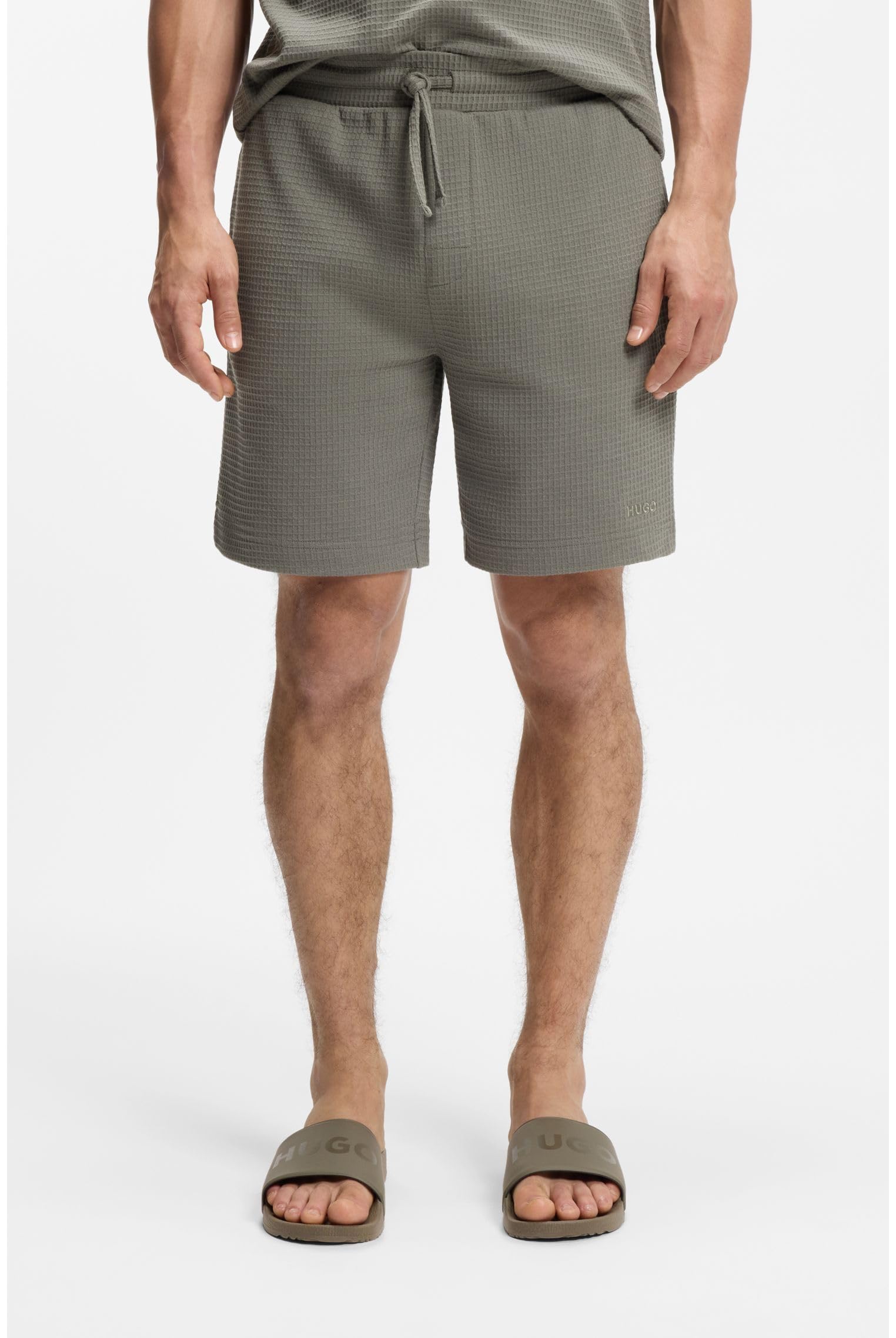 HUGO Herren Austin Shorts Pyjama-Shorts mit Waffelstruktur und Logo-Stickerei